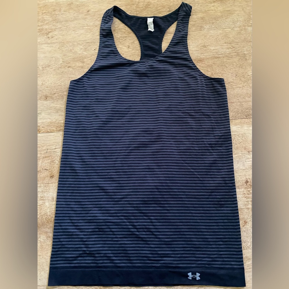 Under Armour Heat Gear Women’s Sz L Gray/Black‎ Stripe Racerback Athletic Tank